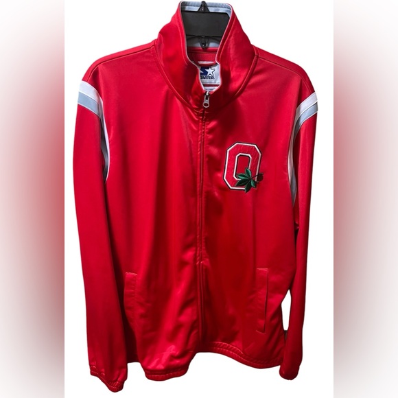STARTER BOMBER FULL ZIP JACKET OHIO STATE BUCKEYES SCRIPT LOGO RED MEN SZ LARGE - Picture 6 of 13